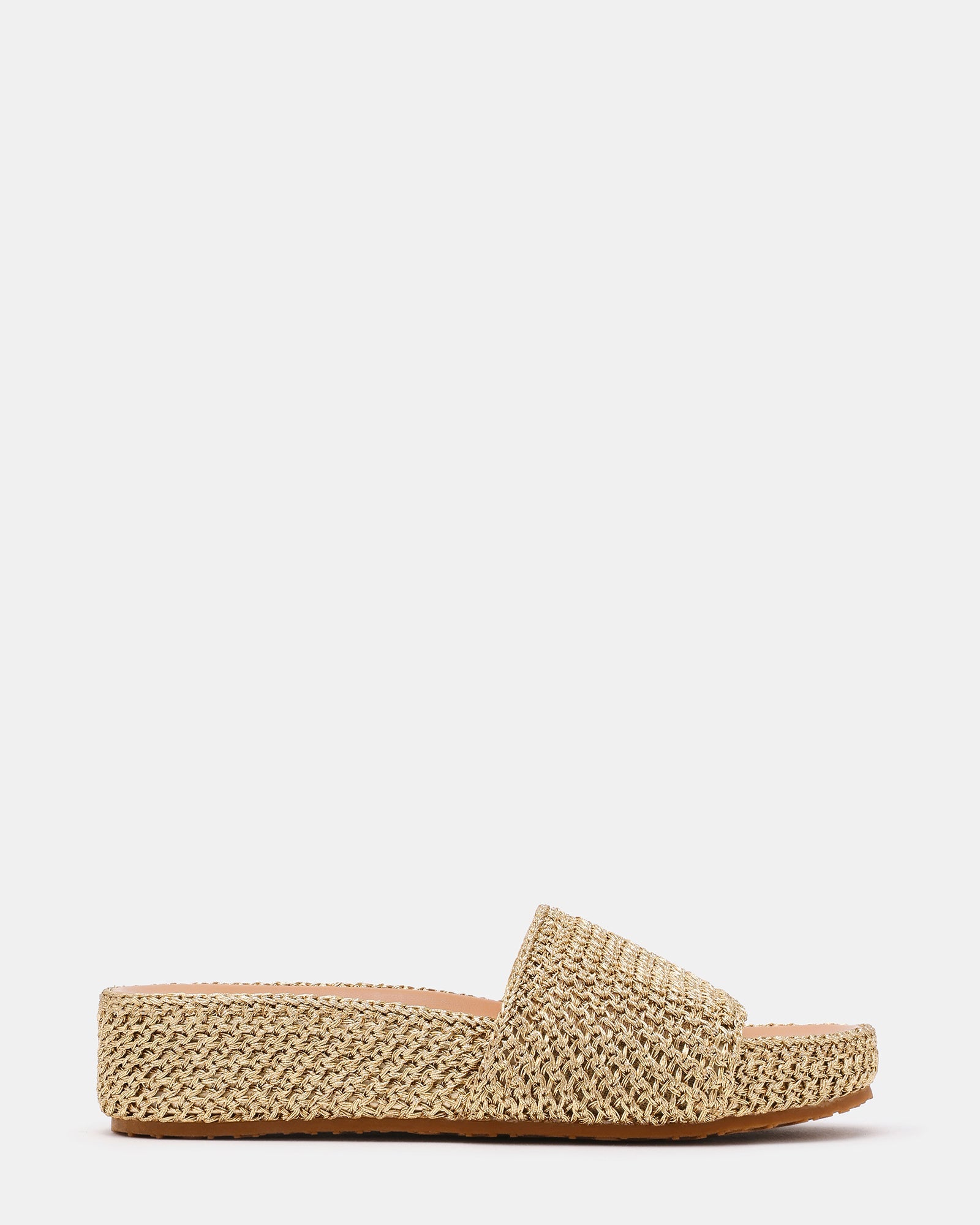 JEMMY Gold Raffia Slide Footbed Flatform Platform Women's Sandal | Steve Madden