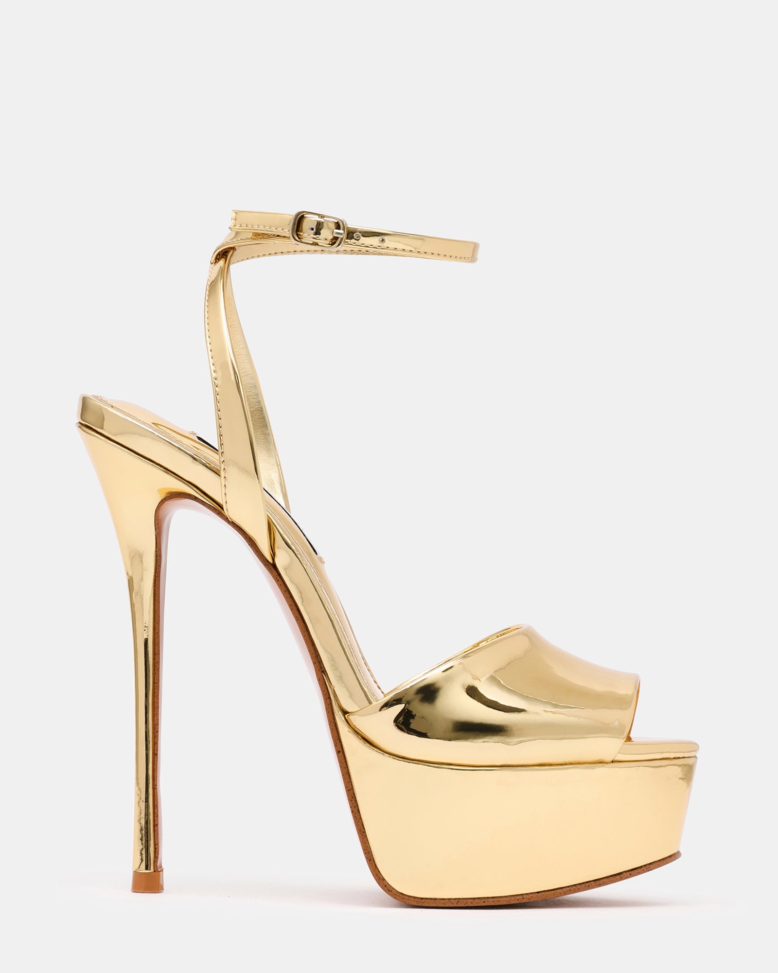 JEZZICA Gold Platform Stiletto Ankle Strap Women's Heel | Steve Madden