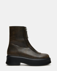 JONES Brown Distressed Zipper Lug Women's Ankle Boot | Steve Madden