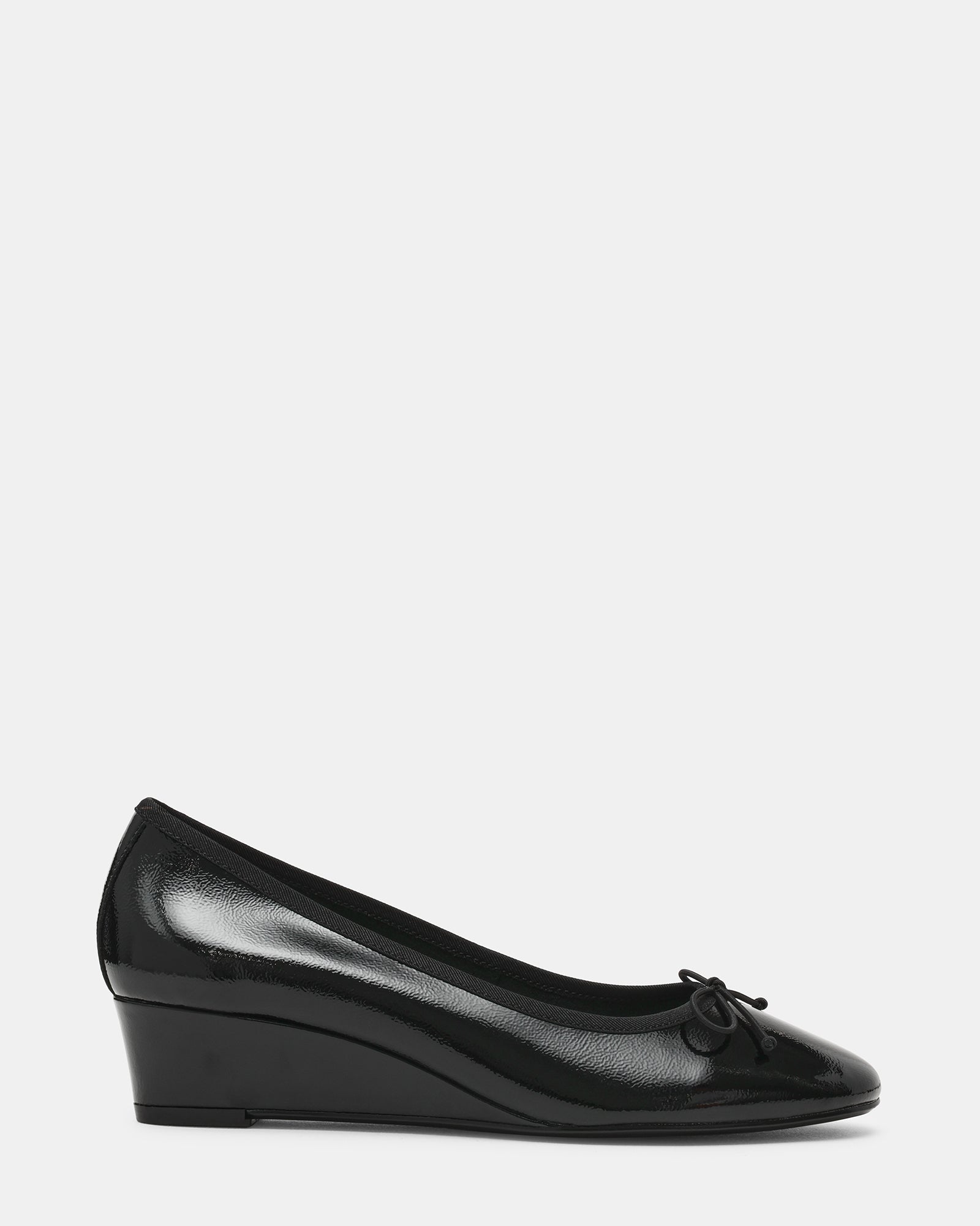 KLUTZY Black Patent Ballet Wedge Bow Round-Toe Women's Heel | Steve Madden