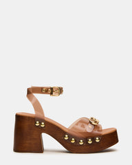 KRUISE Tan Buckle Studs Platform Block Heel Women's Sandal | Steve Madden
