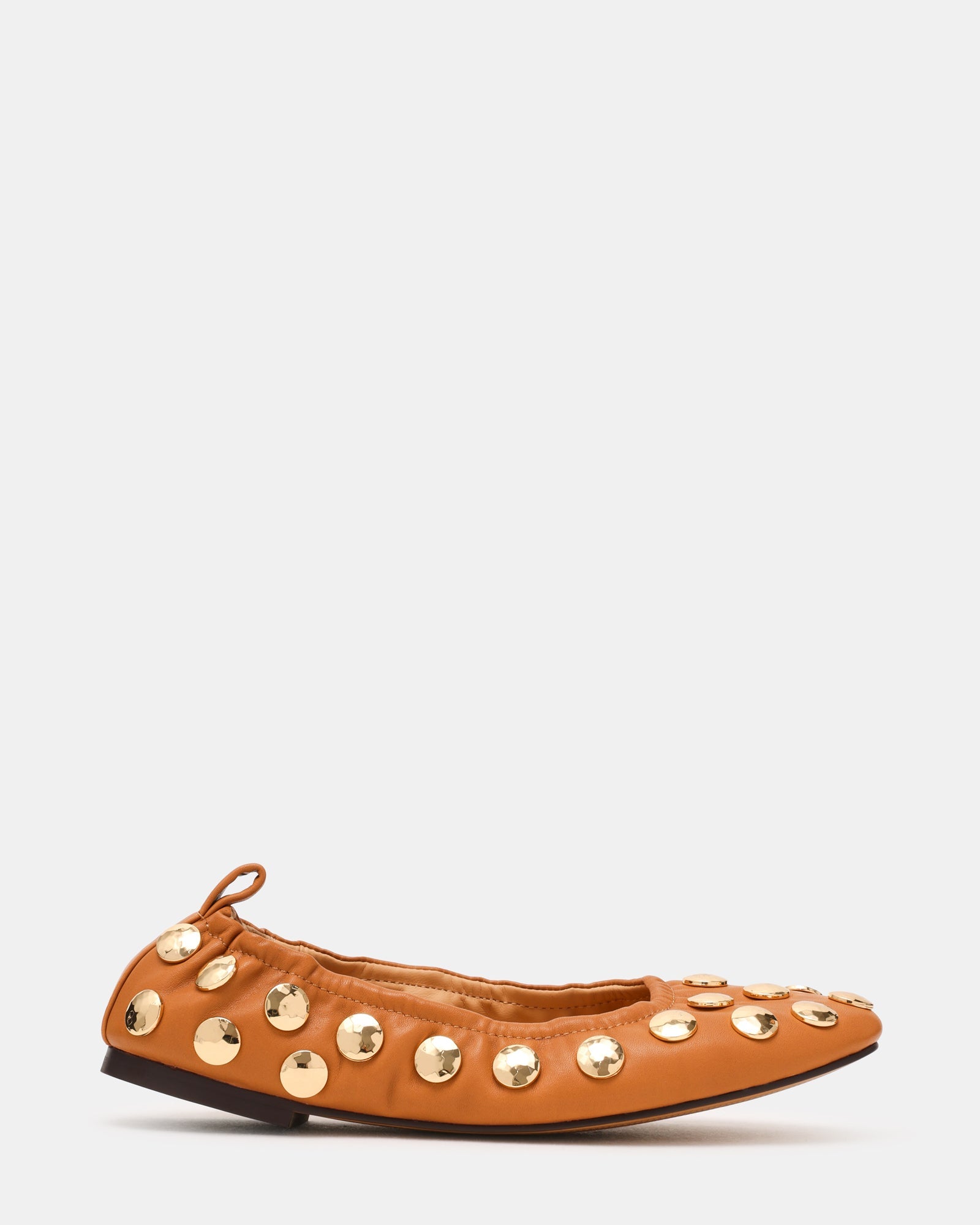 LANTA Tan Leather Studded Gold-Detail Round-Toe Women's Flat | Steve Madden