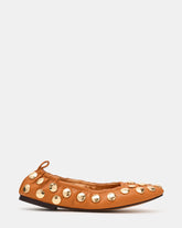 LANTA Tan Leather Studded Gold-Detail Round-Toe Women's Flat | Steve Madden