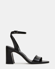 LARAH Black Leather Rounded Toe Block Heel Women's Heel | Steve Madden
