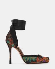 LARINA Black Multi Brocade Square-Toe Stiletto Lace-Up Women's Heel | Steve Madden
