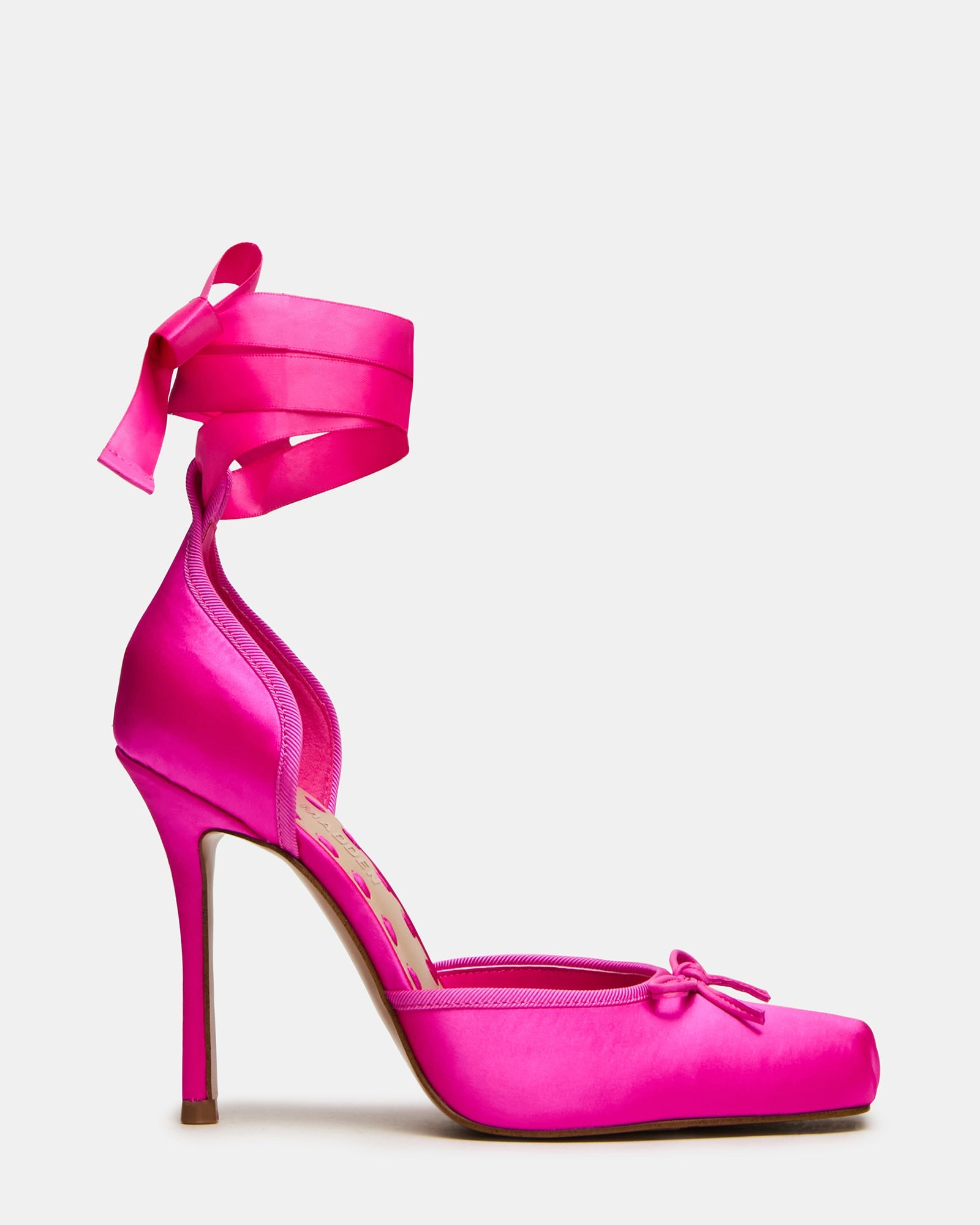 LARINA Hot Pink Satin Square-Toe Stiletto Pump Lace-Up Women's Heel | Steve Madden