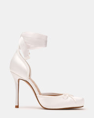 LARINA Ivory Satin Square-Toe Stiletto Pump Lace-Up Women's Heel | Steve Madden