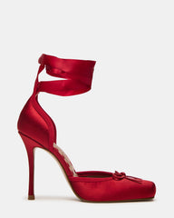 LARINA Red Satin Square-Toe Stiletto Pump Lace-Up Women's Heel | Steve Madden