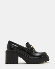 LAZRA Black Platform Lug Block Heel Women's Loafer | Steve Madden