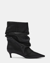 LENNOX Black Leather Pointed-Toe Fold-Over Women's Ankle Boot | Steve Madden