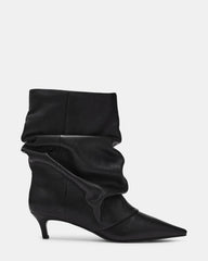 LENNOX Black Leather Pointed-Toe Fold-Over Women's Ankle Boot | Steve Madden
