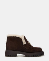 LEON Faux Fur Chocolae Brown Suede Platform Lug Sole Women's Loafer | Steve Madden
