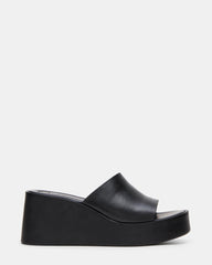LEORA Black Leather Mule Wedge Women's Sandal | Steve Madden