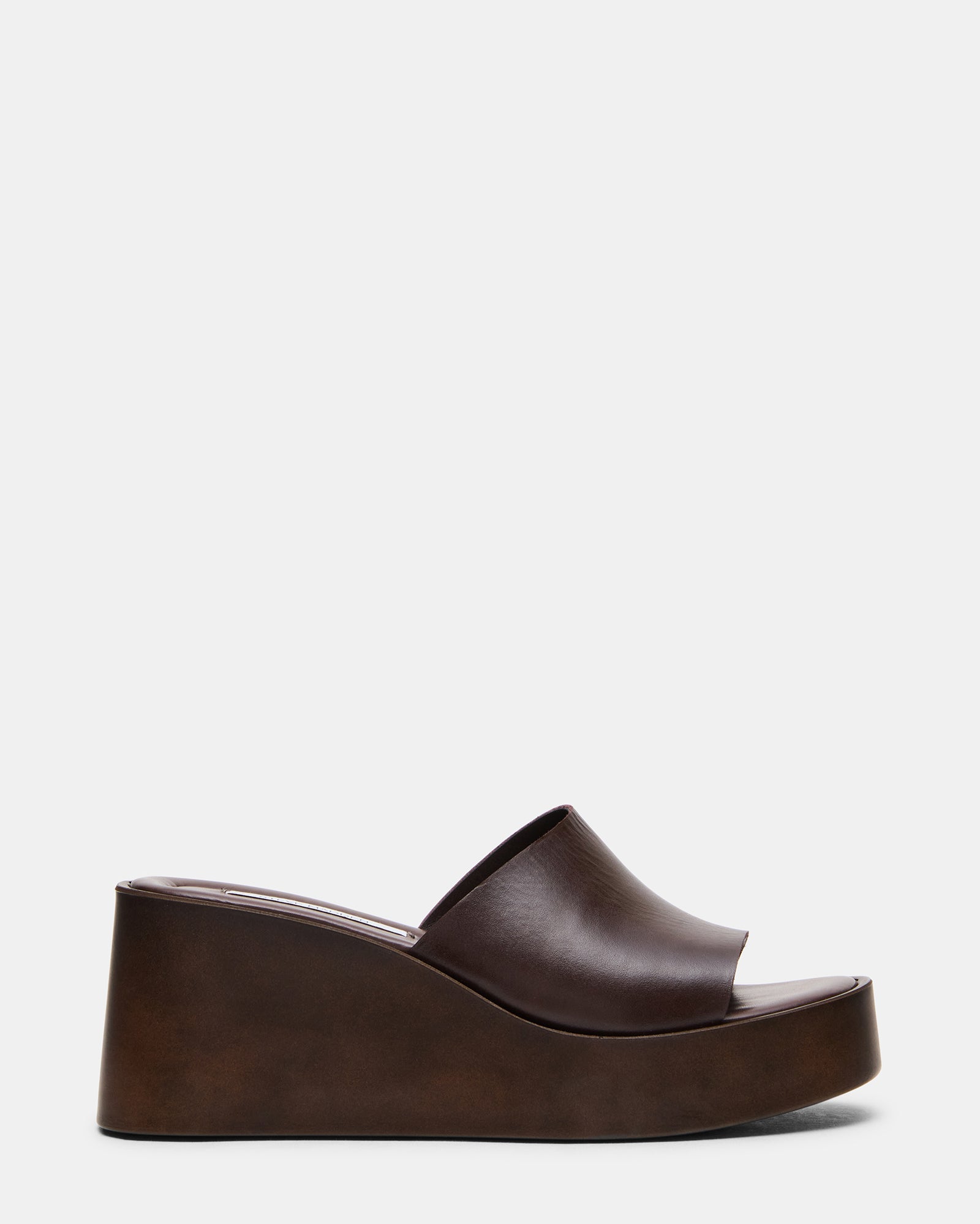 LEORA Brown Leather Mule Wedge Women's Sandal | Steve Madden