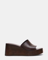 LEORA Brown Leather Mule Wedge Women's Sandal | Steve Madden