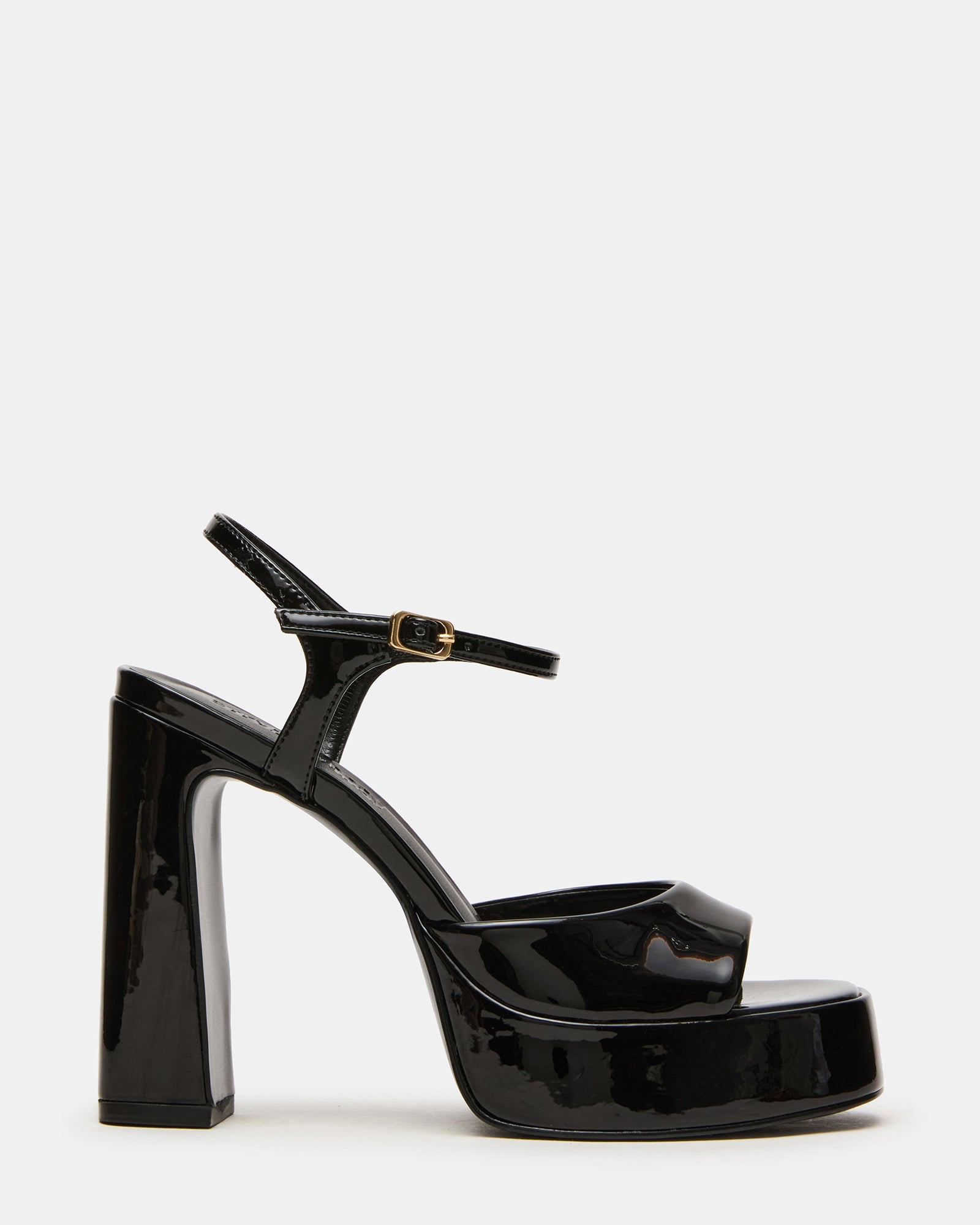 LIANDRA Black Patent Women's Platform Square-Toe Strappy Heel | Steve Madden