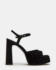 LINADRA Black Suede Women's Platform Square-Toe Strappy Heel | Steve Madden