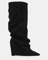 LIBERTY Black Suede Pointed-Toe Fold-Over Knee-High Women's Boot | Steve Madden