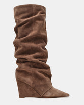 LIBERTY Taupe Suede Pointed-Toe Fold-Over Knee-High Women's Boot | Steve Madden