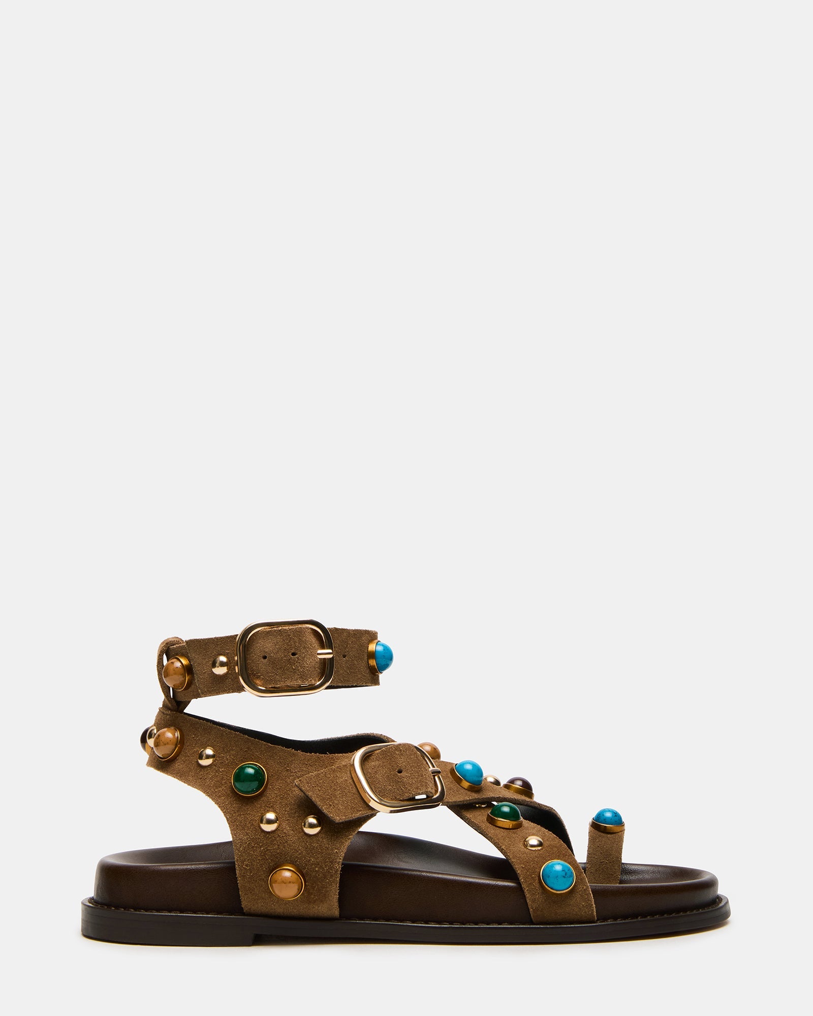 LINEAR Taupe Suede Strappy Footbed Studded Women's Sandal | Steve Madden