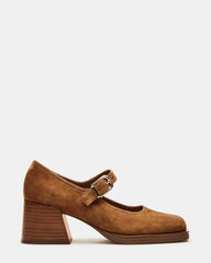 LISBON Chestnut Suede Square-Toe Mary Jane Women's Loafer | Steve Madden