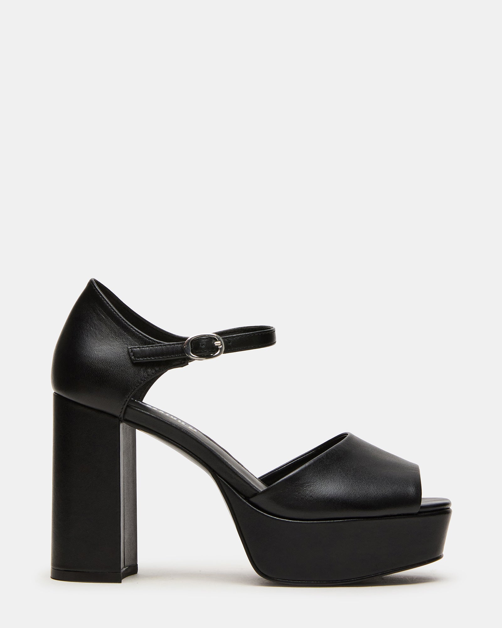 LONDON Black Leather Platfrom Block Heel Square-Toe Women's Heel | Steve Madden
