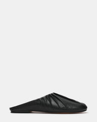LOOM Black Leather Mule Slip-On Pleated Women's Flat | Steve Madden