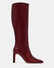 LOVELIES Dark Cherry Leather Square-Toe Knee-High Women's Boot | Steve Madden