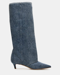 LUCA Denim Fabric Pointed-Toe Cuffed Kitten Heel Women's Boot | Steve Madden