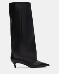 LUCA Black Leather Pointed-Toe Cuffed Kitten Heel Women's Boot | Steve Madden