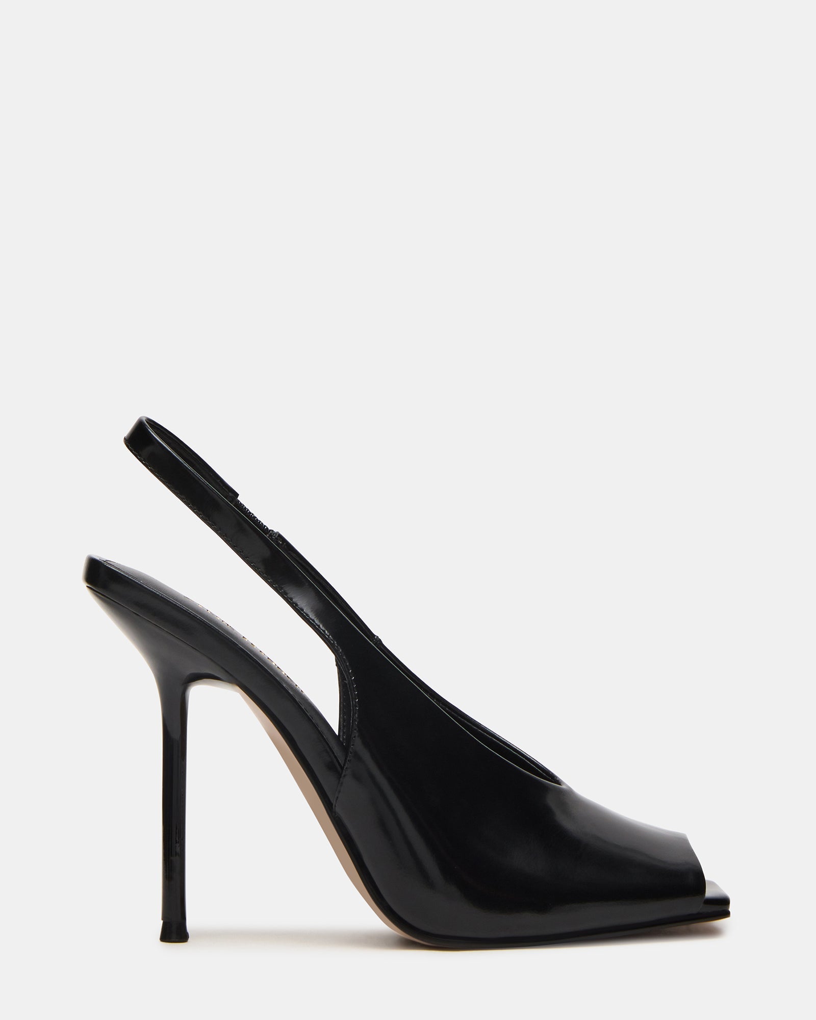 LUCIAN Black Leather Square-Toe Peep-Toe Slingback Women's Heel | Steve Madden