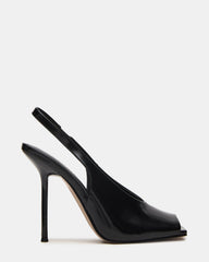 LUCIAN Black Leather Square-Toe Peep-Toe Slingback Women's Heel | Steve Madden