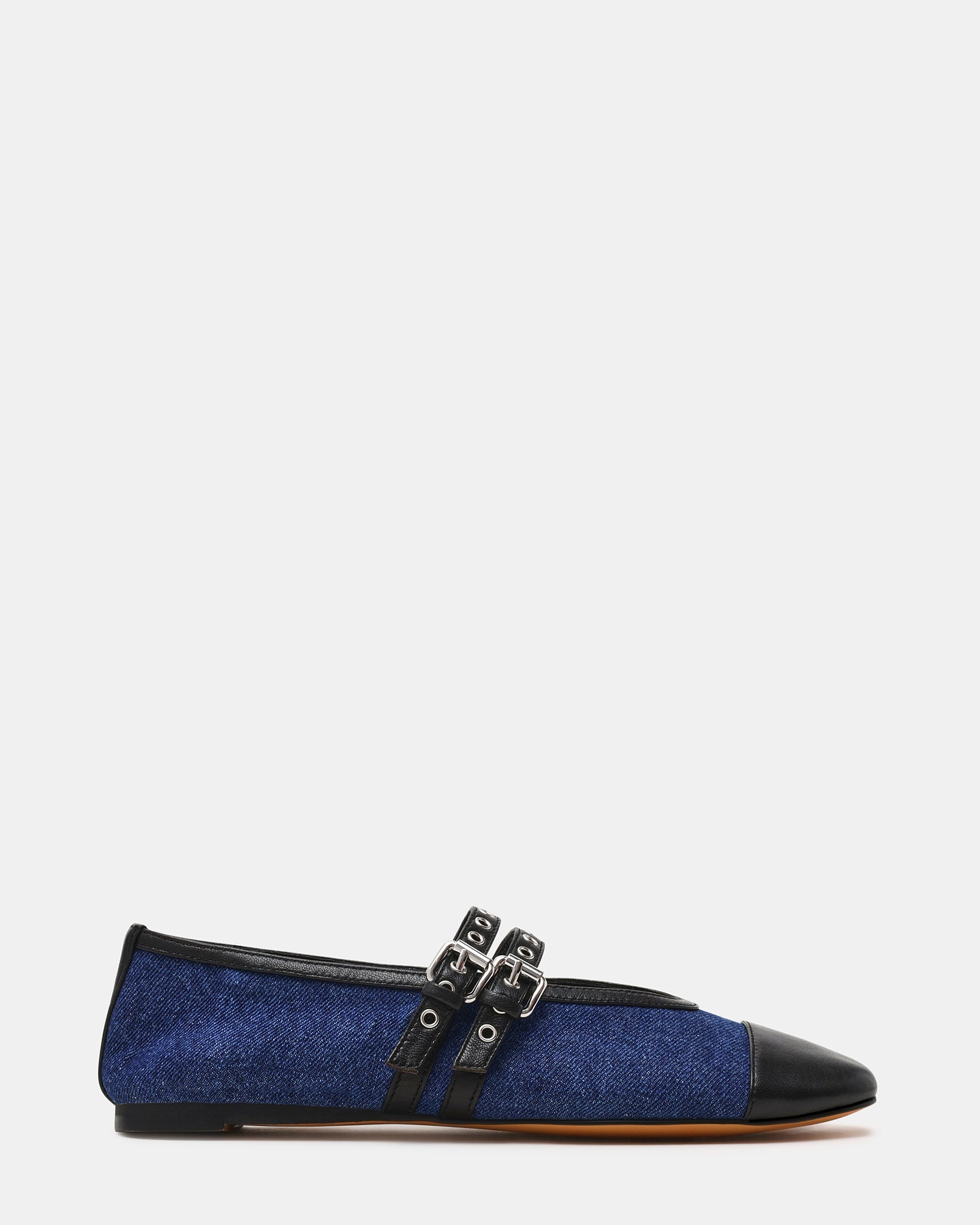 LYDIA Cap Black Denim Mary Jane Ballet Women's Flat | Steve Madden