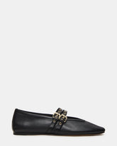 LYDIA Black Leather Square-Toe Mary Jane Ballet Women's Flat | Steve Madden
