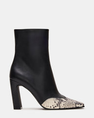 LYLE Black Leather with Snake Square-Toe Heeled Women's Ankle Boot | Steve Madden