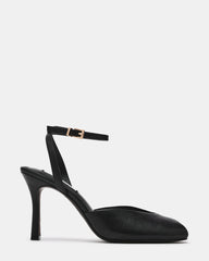 LYSANDRA Black Leather Peep Toe Women's Heel | Steve Madden
