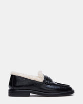 MADISON Faux Fur Black Leather Women's Penny Loafer | Steve Madden