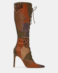 MARELYN Olive Multi Pointed-Toe Lace-Up Knee-High Women's Boot | Steve Madden