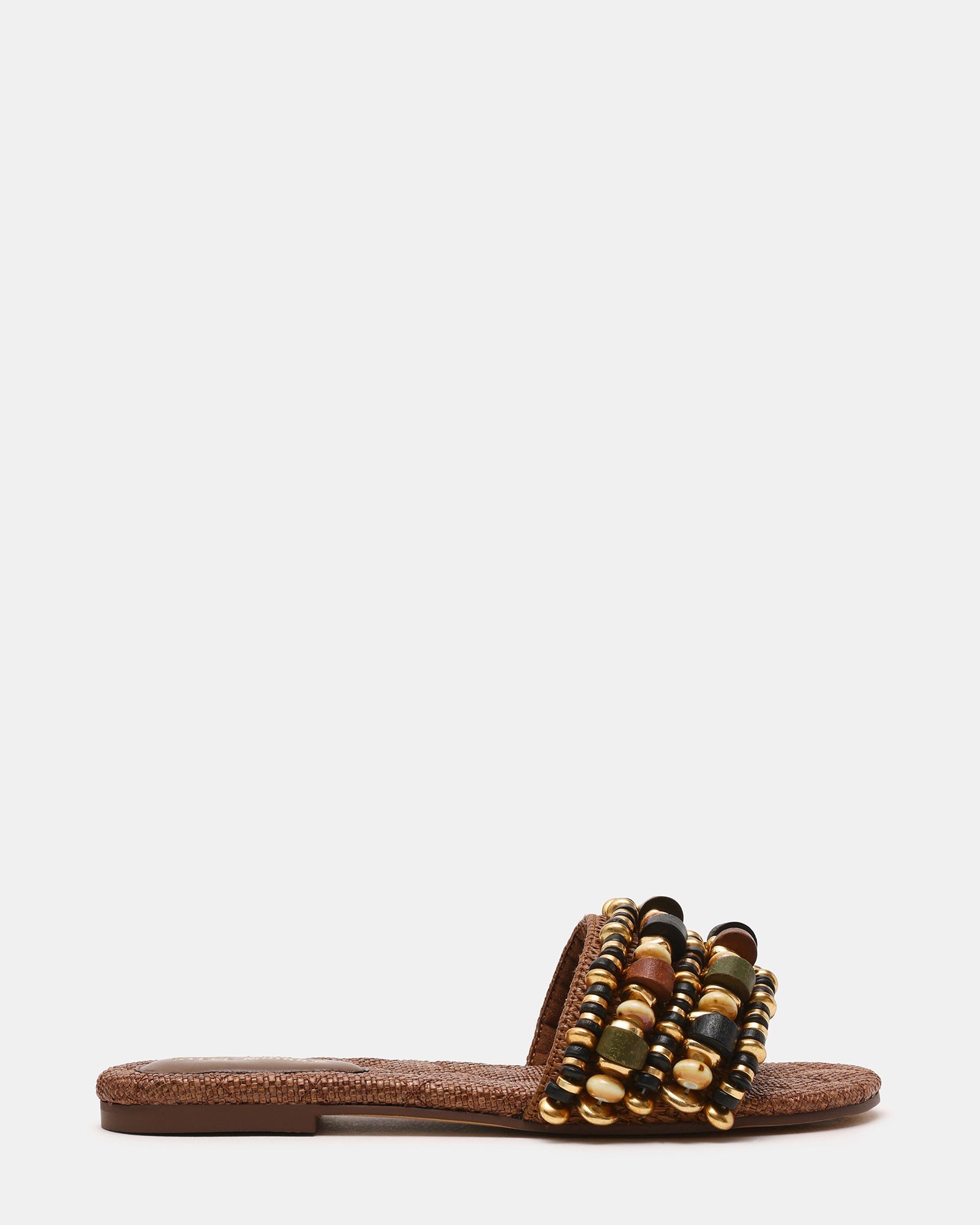 MARIKA Beads Brown Raffia Round-Toe Slide Women's Sandal | Steve Madden