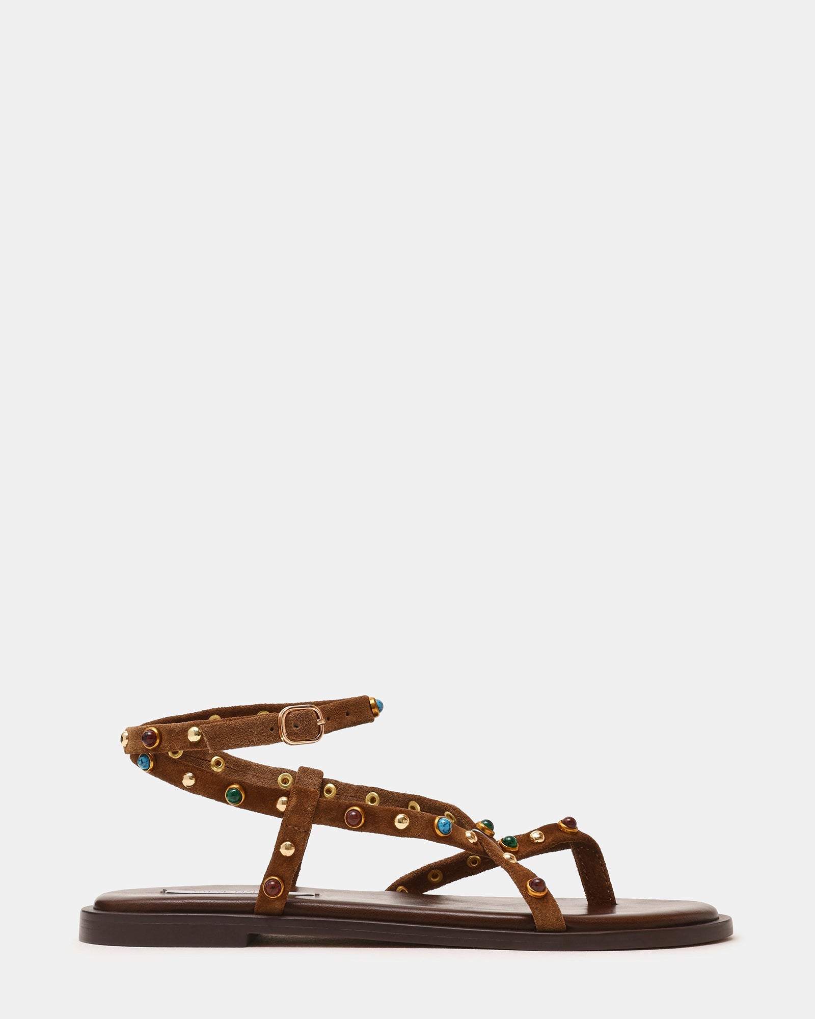 MATHIS Tan Suede Studded Embellished Strappy Thong Women's Sandal | Steve Madden
