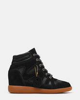 MAYSON Black Suede High-Top Lace-Up Women's Wedge Sneaker | Steve Madden