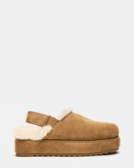 MELLOW Faux Fur Cognac Suede Women's Slingback Platform Clog | Steve Madden
