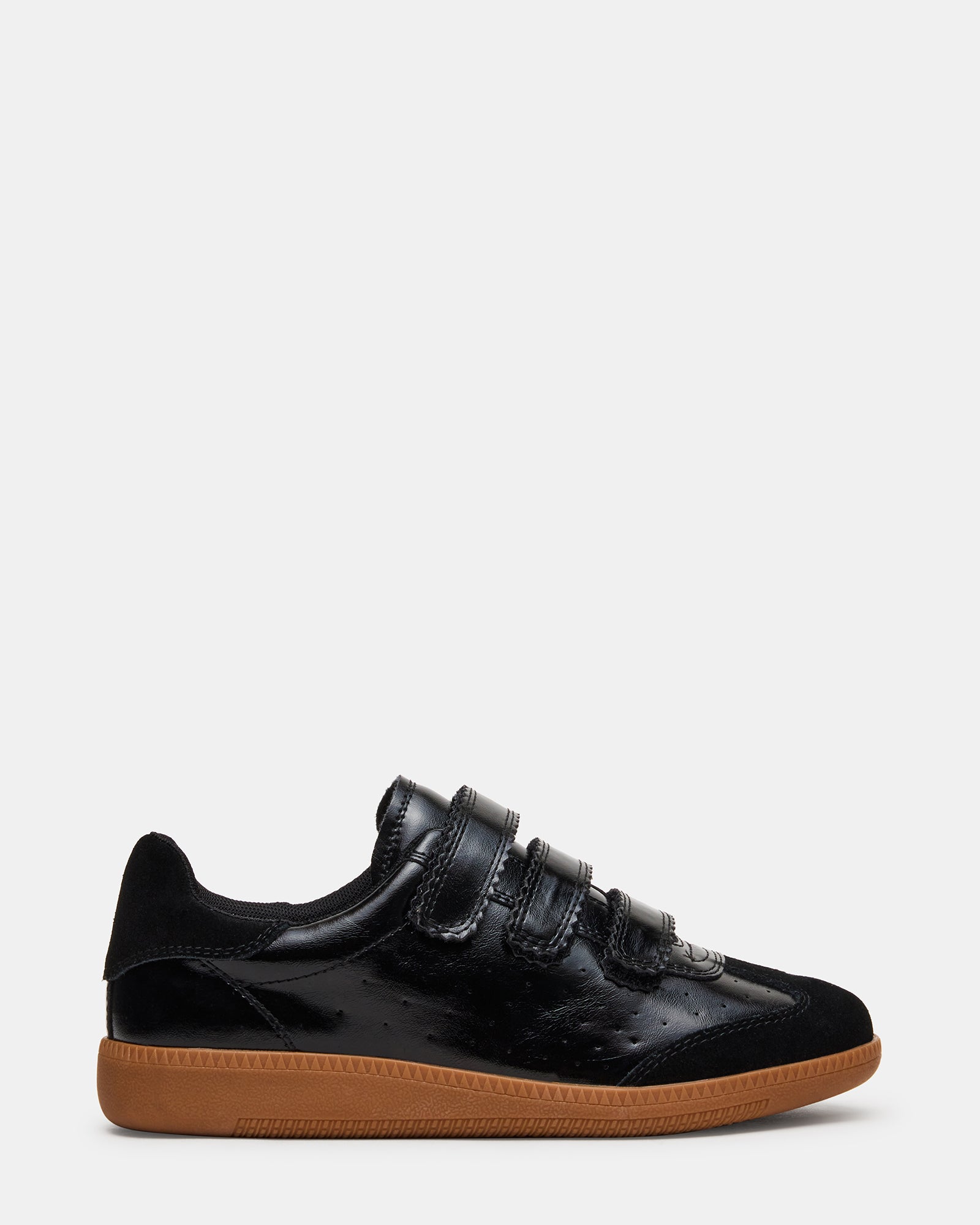 MOMENTUM Black Glazed Velcro Low-Top Women's Sneakers | Steve Madden