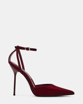 MORRIE Burgundy Techno Fabric Satin Pointed-Toe Stiletto Women's Heel | Steve Madden