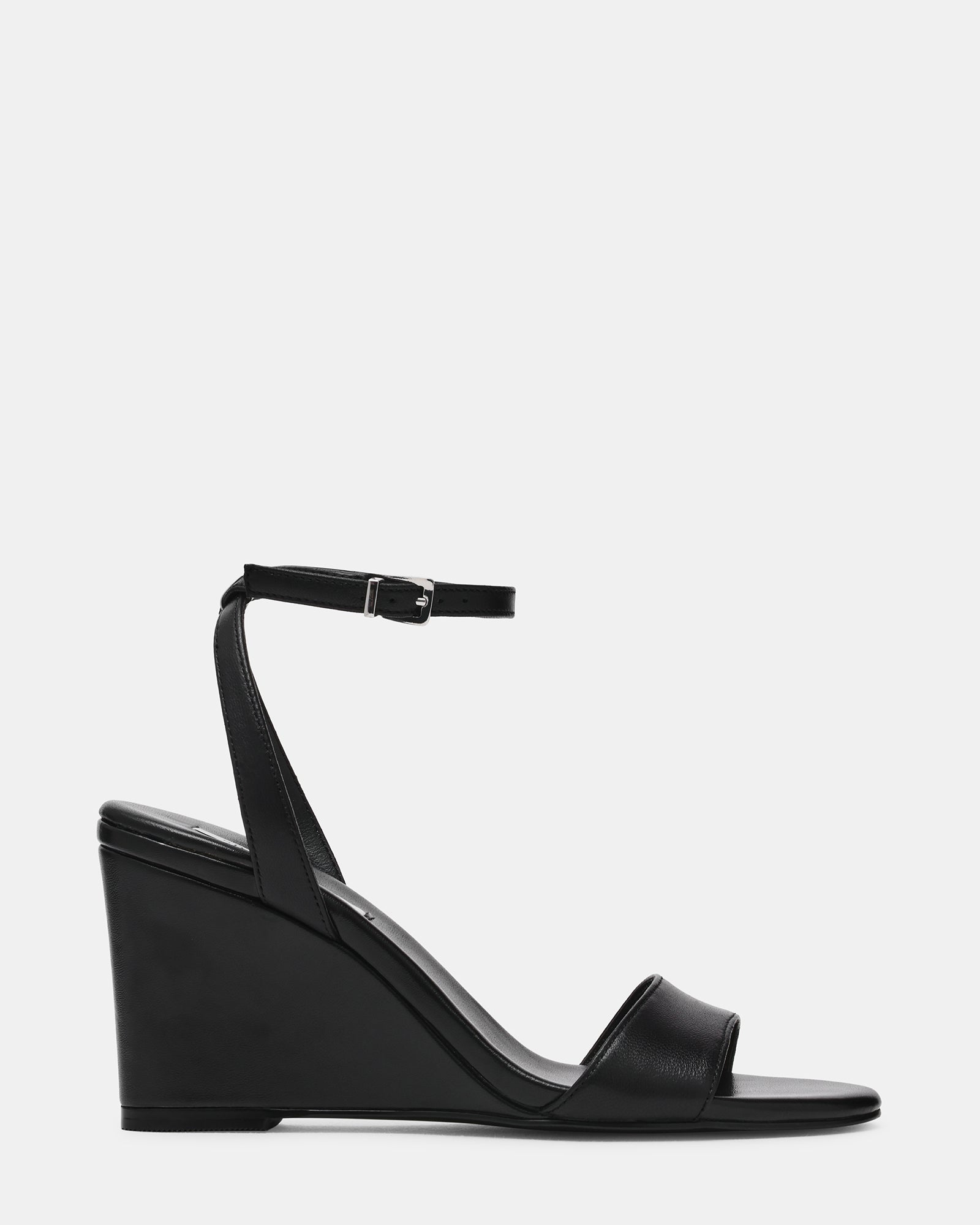 MYKA Black Leather Wedge Women's Sandal | Steve Madden