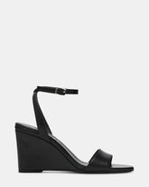 MYKA Black Leather Wedge Women's Sandal | Steve Madden
