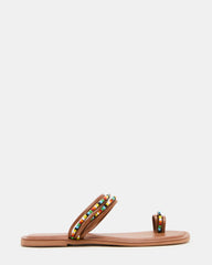 NABILA Tan Multi Sqaure-Toe Beaded Women's Sandal | Steve Madden
