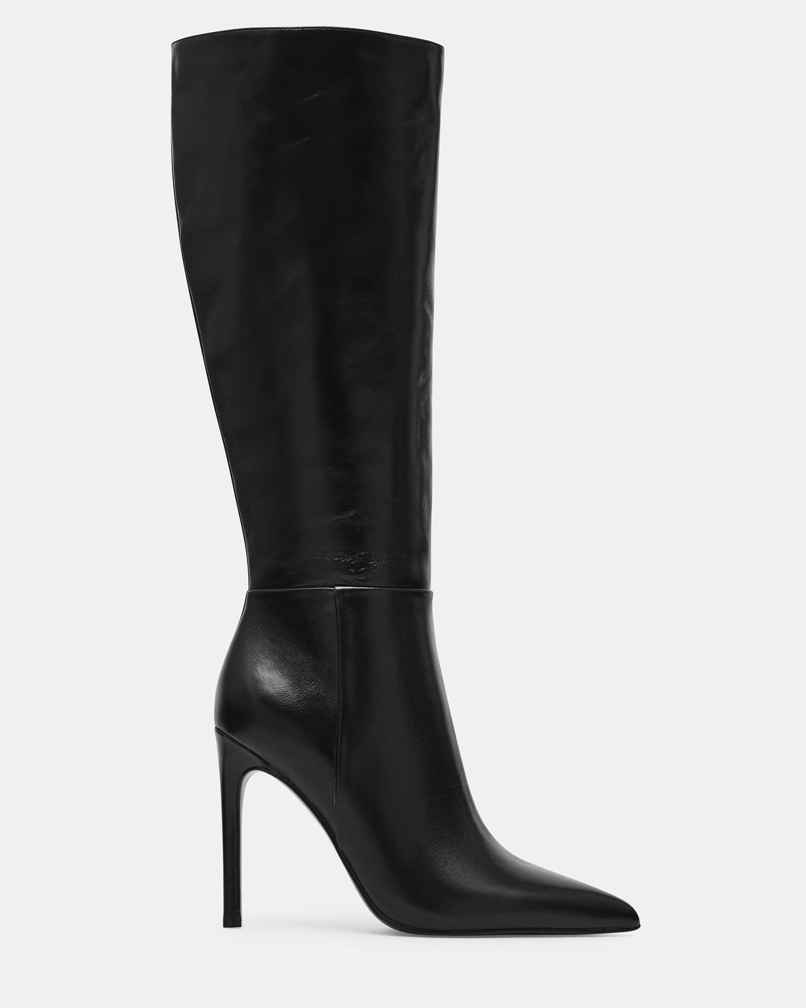 NITRO Black Leather Pointed-Toe Stiletto Heel Knee-High Women's Boot | Steve Madden