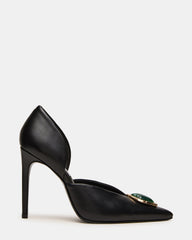 NYSA Stone Black Leather Pointed-Toe Pump Stiletto Women's Heel | Steve Madden