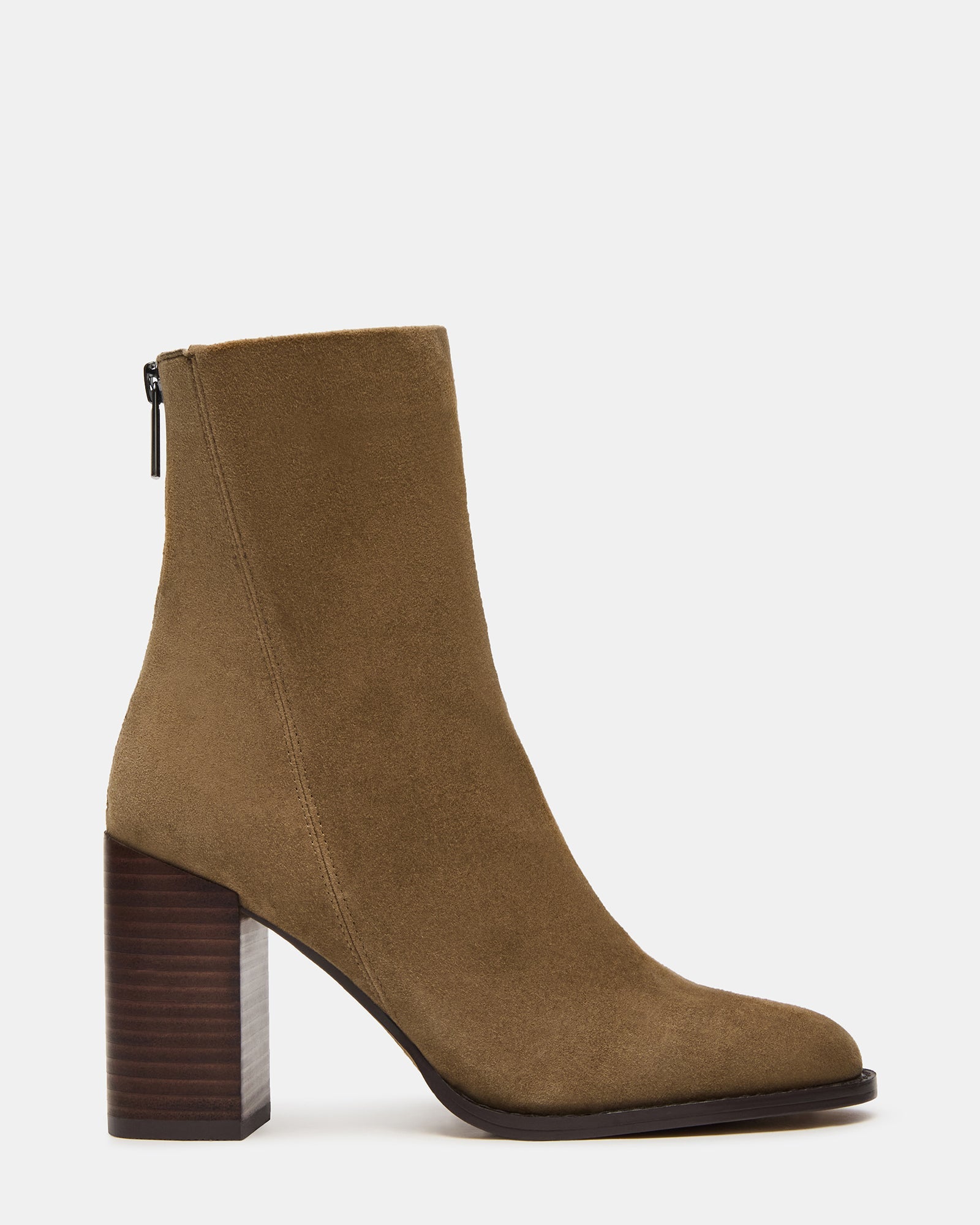 OBSESSION Taupe Suede Rounded Toe Block Heel Women's Ankle Boot | Steve Madden